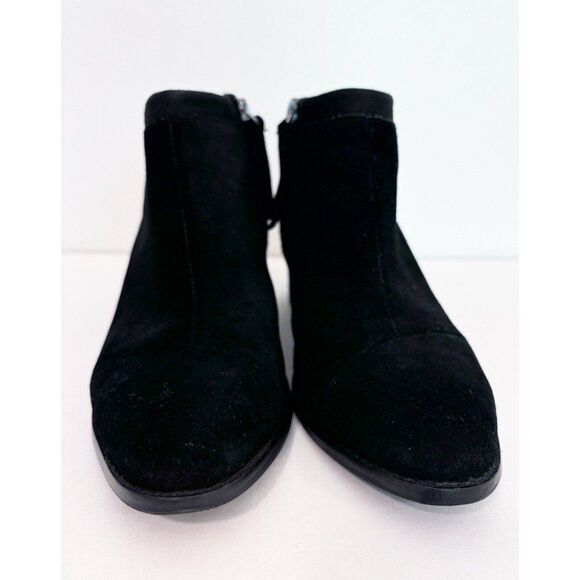 TOMS Black Loren Suede Wool Blend Stacked Heel Ankle Bootie Womens 8.5 - Picture 2 of 12